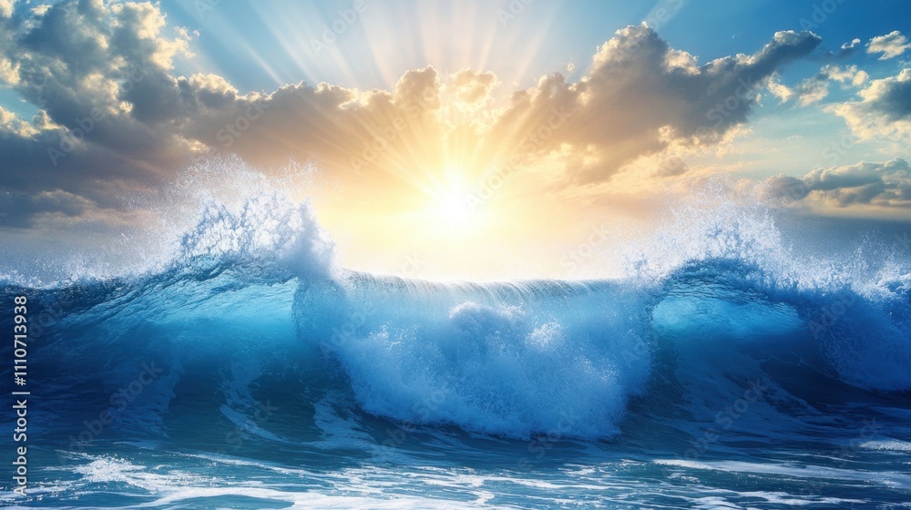 Naklejka premium Sunrise over ocean waves coastal landscape nature photography seaside serenity aesthetic view