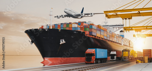Global Logistics and Transportation Scene - 3D Rendering Illustration..