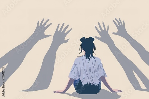 A girl sits on the ground with her hands on her knees