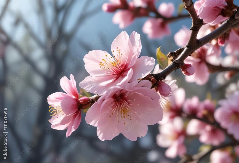 Obraz premium Colorful hues of pink and white on a blooming peach blossom , delicate, colorful