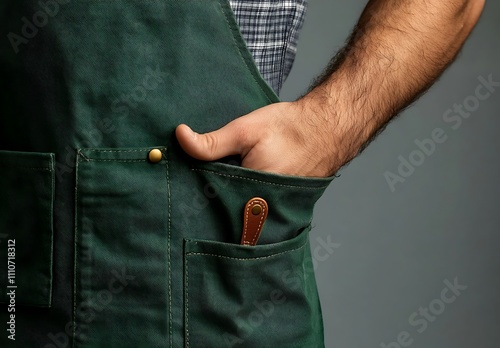 Green Apron Pocket With Hand And Tool