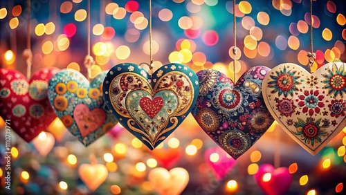 Heart-Shaped Greeting Cards with Bokeh Effect: Romantic and Whimsical Designs for Special Occasions, Perfect for Valentine's Day, Weddings, and Anniversaries, Captivating Visuals