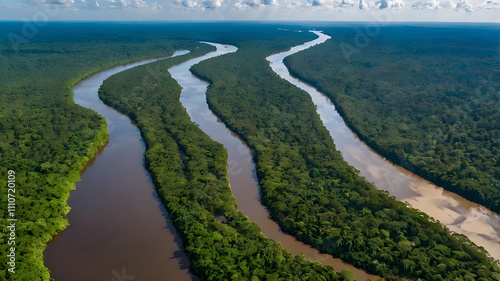 Amazon River – The largest river by discharge volume in the world, flowing through South America, primarily in Brazil, and known for its vast rainforest ecosystem.ai 