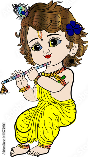 Shree Krishna Hindu Lord Vector Silhouette Image