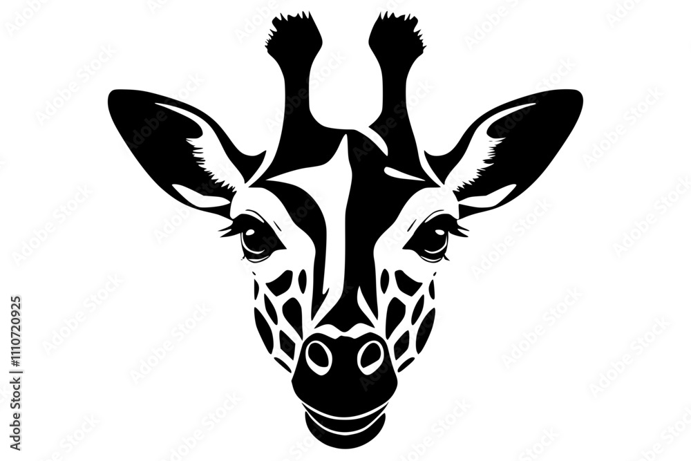 Fototapeta premium Giraffe head minimalistic black silhouette vector icon.