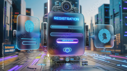 high-tech application portal with a glowing login screen.