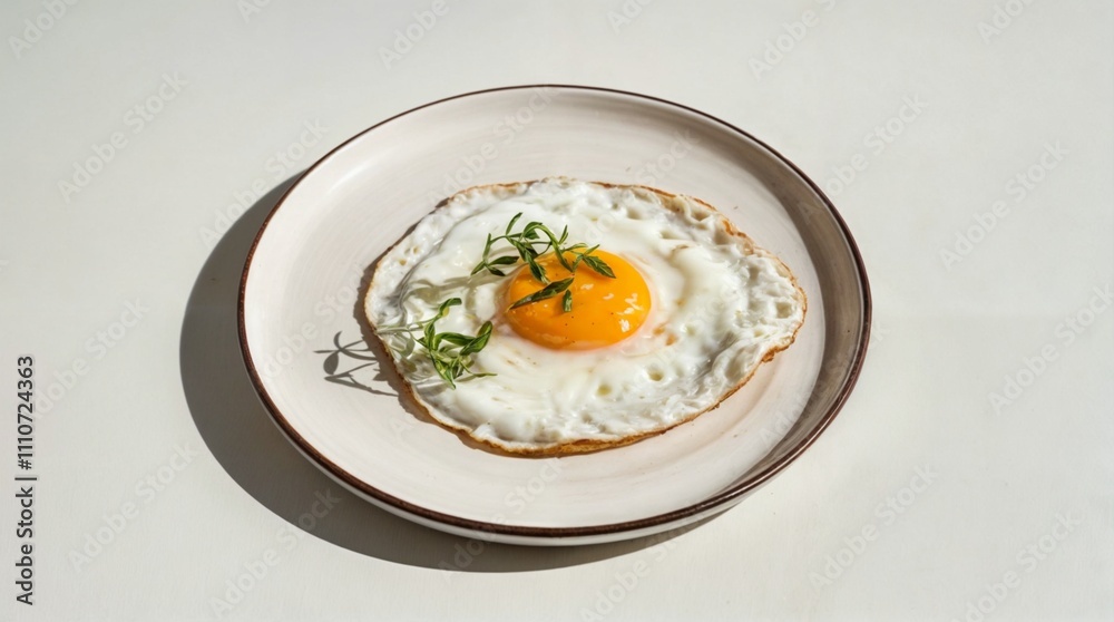 Freshly cooked sunny-side-up eggs served on a simple white plate against a light background