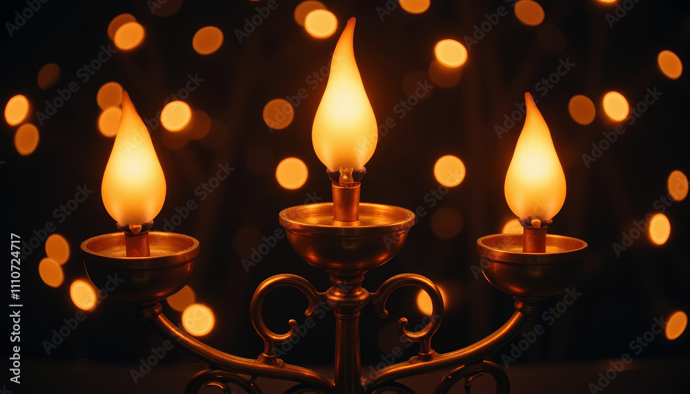 Warm glow of candlelight during a festive Hanukkah celebration with traditional symbols and a joyful atmosphere Warm glow of candlelight during a festive Hanukkah celebration with traditional symbols and a joyful atmosphere