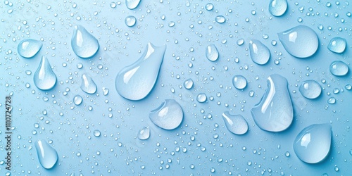Water droplets on a blue background creating a fresh, clean look