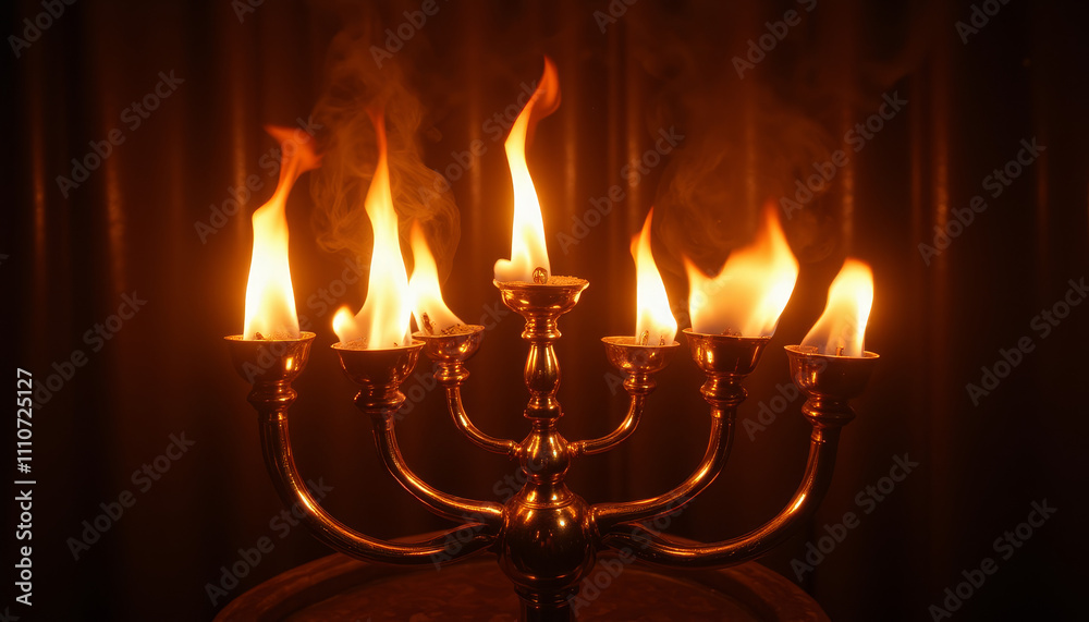 Flames dancing on a beautiful menorah during a joyful Hanukkah celebration filled with warmth and light Flames dancing on a beautiful menorah during a joyful Hanukkah celebration filled with warmth and light