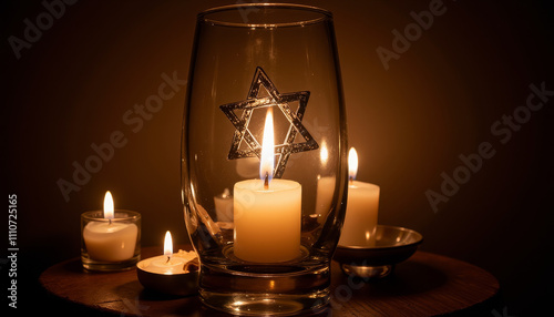 Candlelight and tranquility during Hanukkah celebrations at home photo