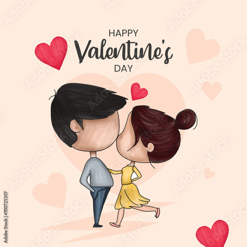 Happy valentines day cute couple embracing vector illustration