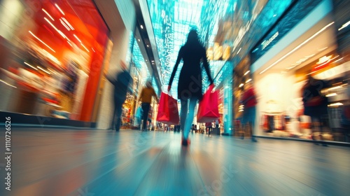 Wallpaper Mural Motion blurred shopper with shopping bags walking in shopping mall in big city street. Torontodigital.ca