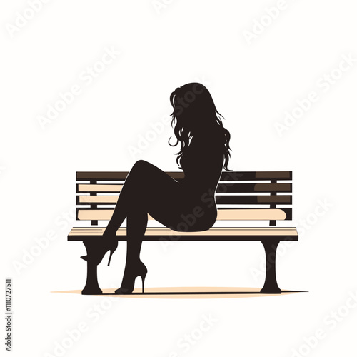 vector silhouette of a girl on a bench on a white background . Generative AI