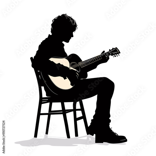 vector silhouette of a man on a chair with a guitar on a white background. Generative AI