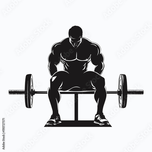 vector silhouette of a male bodybuilder with a barbell on a white background. Generative AI