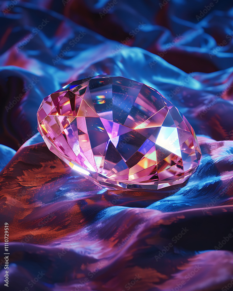 Close-Up of a Sparkling Gemstone Resting on a Luxurious Velvet Surface, Capturing the Dazzling Reflections and Colorful Highlights of the Crystal Close-Up of a Sparkling Gemstone Resting on a Luxurious Velvet Surface, Capturing the Dazzling Reflections and Colorful Highlights of the Crystal