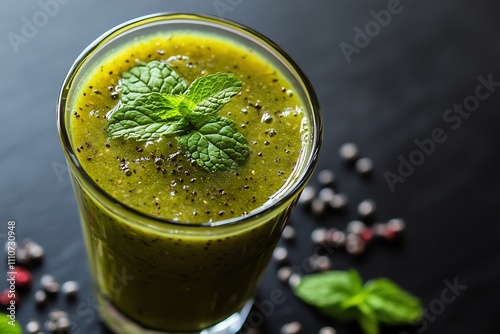 Refreshing Iced Matcha Beverage with Mint