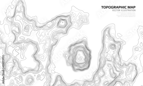 Topographic map. Geographic contour map background with elevation lines. Detailed terrain visualization concept. Vector illustration of landscape elevations and natural relief.