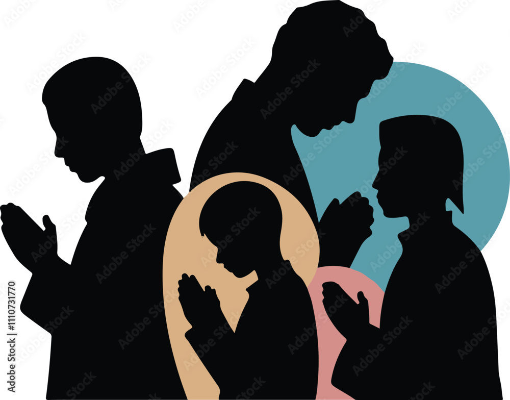 Praying silhouettes vector illustration set Praying silhouettes vector illustration set