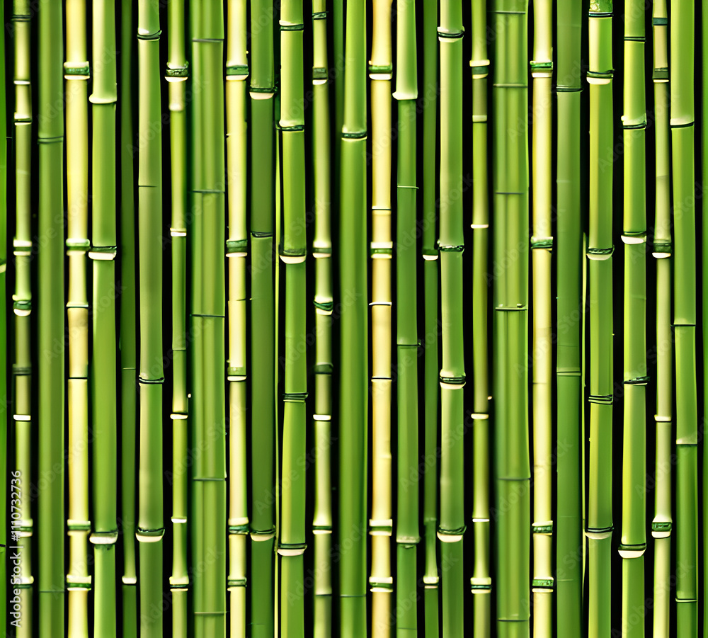 background collage of green bamboo fence surface texture. Background for banner, backdrop or texture  mapping.generative ai