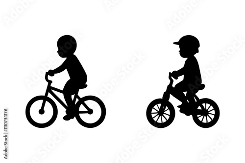 Baby bicycle riding silhouette on a white background.