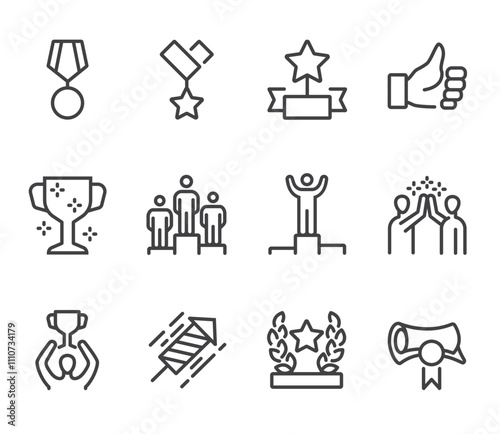 Award line icons. Set of outline symbols, simple graphic elements, modern linear style black pictograms collection. Vector line icons set