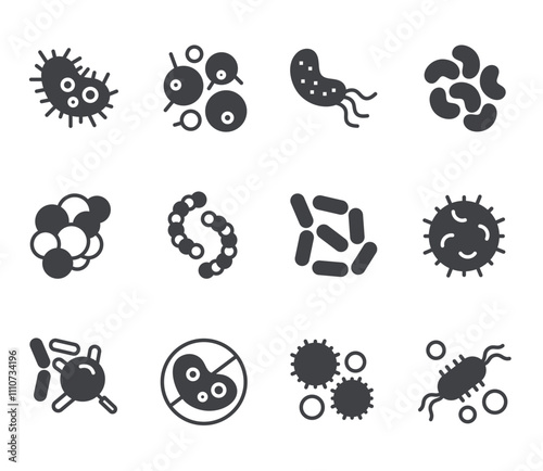 Virus line icons. Germs. Set of outline symbols, simple graphic elements, modern linear style black pictograms collection. Vector line icons set