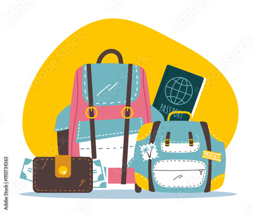 Travel journey tourism trip holiday isolated concept. Vector graphic design illustration