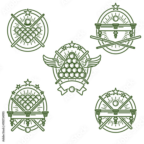 Billiards and snooker labels and icon set. Collection icons billiard. Vector