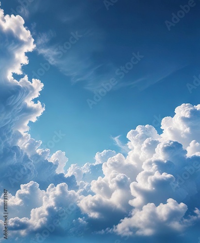 Fototapeta Naklejka Na Ścianę i Meble -  Soft and puffy white clouds against a brilliant blue backdrop with a subtle gradient effect, cloud formations, serene, blue sky