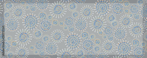 Pattern of particles, fragments.Abstract background with circles and dots pattern. gray and blue backdrop. rectangle design  for artsy background or hijab scarf and foulard, shawl pattern. 