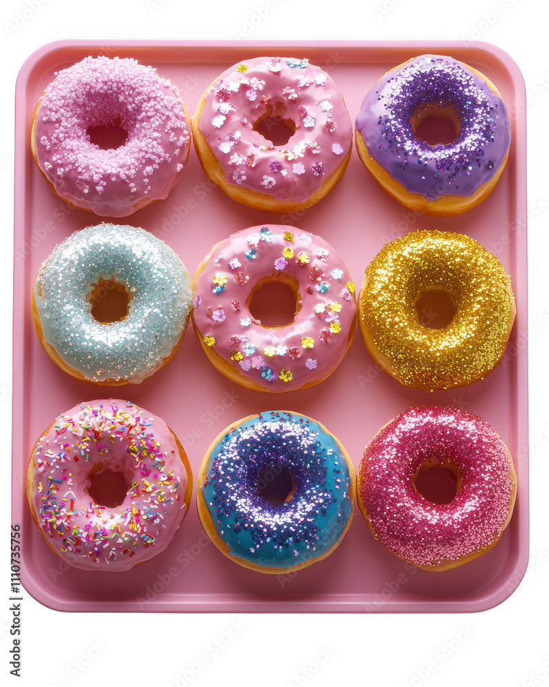 Donut Delight in Colorful Sprinkles on Pastel Tray Donut Delight in Colorful Sprinkles on Pastel Tray