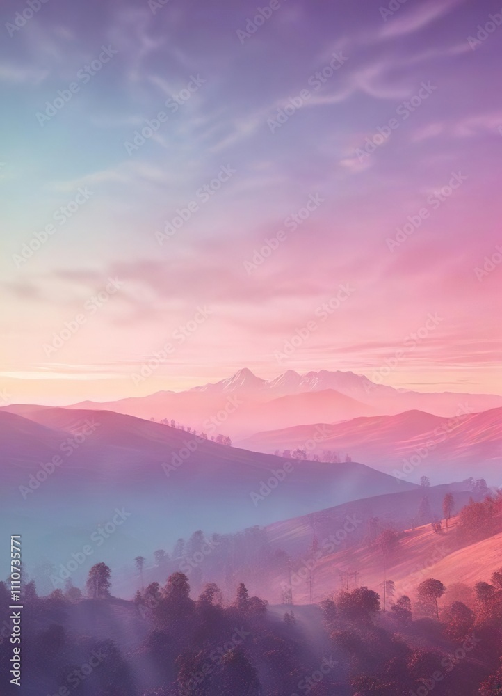 Fototapeta premium Soft, pastel hues blend into a gradient-like sky with vertical stripes of vibrant colors , abstract art, natural scene
