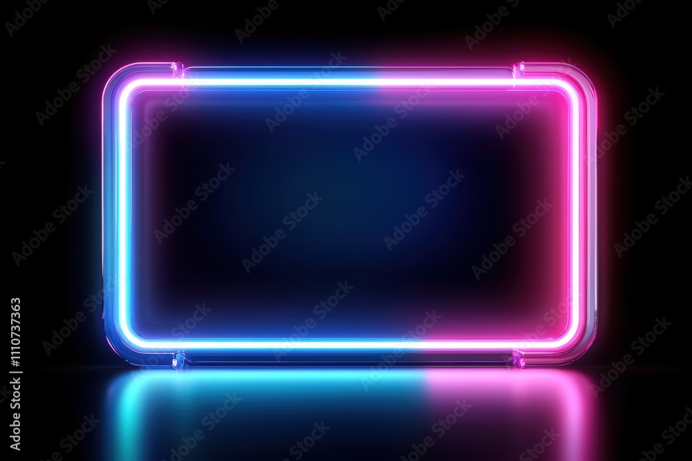 Neon Frame with Vibrant Blue and Pink Lights on Dark Background Neon Frame with Vibrant Blue and Pink Lights on Dark Background