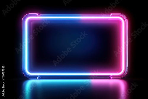 Neon Frame with Vibrant Blue and Pink Lights on Dark Background