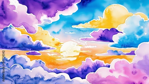 Whispers of Sunset: A Watercolor Sky in Rainbow Hues