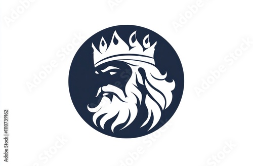 Majestic king profile in crown, circular emblem. photo