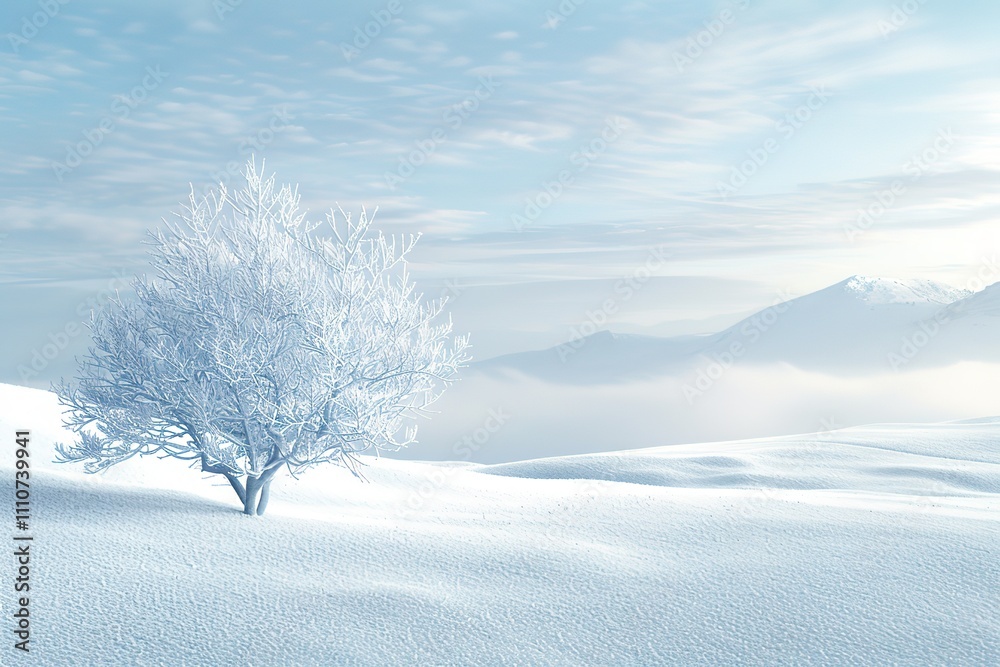 A snow covered tree stands in a field of snow A snow covered tree stands in a field of snow