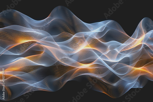 Abstract glowing wave lines isolated on a black background.