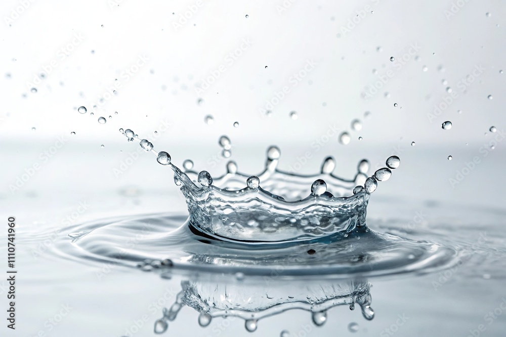 Water droplet crown on a white background, water effect, water, serene atmosphere, peaceful ambiance Water droplet crown on a white background, water effect, water, serene atmosphere, peaceful ambiance