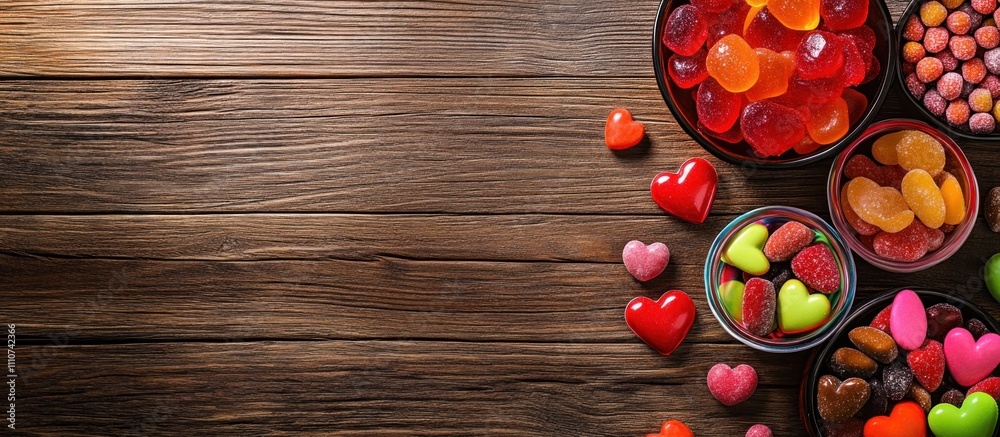 Sweet Valentine's Day Treats on Rustic Wooden Background Sweet Valentine's Day Treats on Rustic Wooden Background