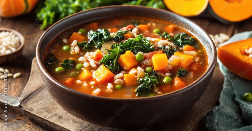 Homemade Italian Winter Minestrone Soup with Vegetables. AI generated illustration. Homemade Italian Winter Minestrone Soup with Vegetables. AI generated illustration.