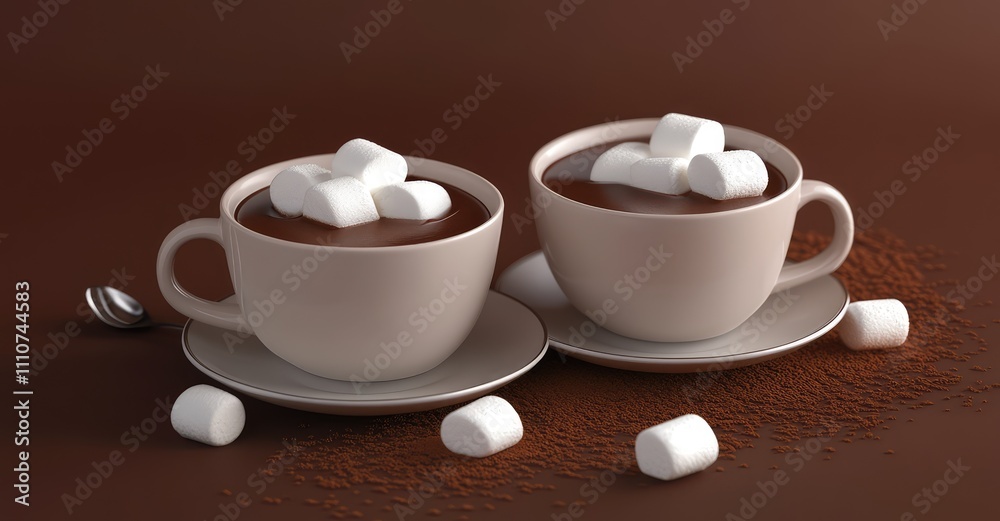 Hot Chocolate with Marshmallows. AI generated illustration.
