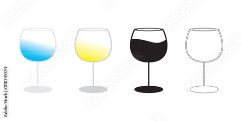 Collection Of Party Cocktail Glass. Drink, Festive Beverage For Holiday Celebrating. Use For Decorating Design Menu. Have Fun. Isolated On Transparent Background.