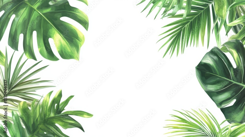 Tropical Leaf Border: Lush Green Foliage Illustration Tropical Leaf Border: Lush Green Foliage Illustration
