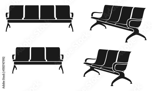 office waiting chair icon set vector illustration isolated on white background.