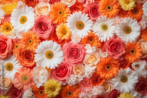 Flowers composition. pattern made of various colorful flowers on white background. flat lay top view. 