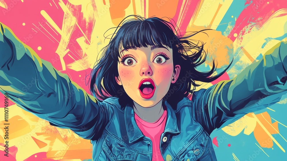 Surprised Woman in Colorful Digital Art Surprised Woman in Colorful Digital Art