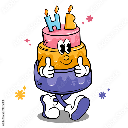 happy birthday cake with candle vector illustration design